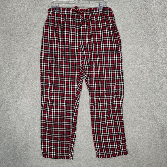 Woolrich Mens Red Plaid Flannel Lounge Pants Size L Elastic Waistband Cozy Style - Picture 1 of 9